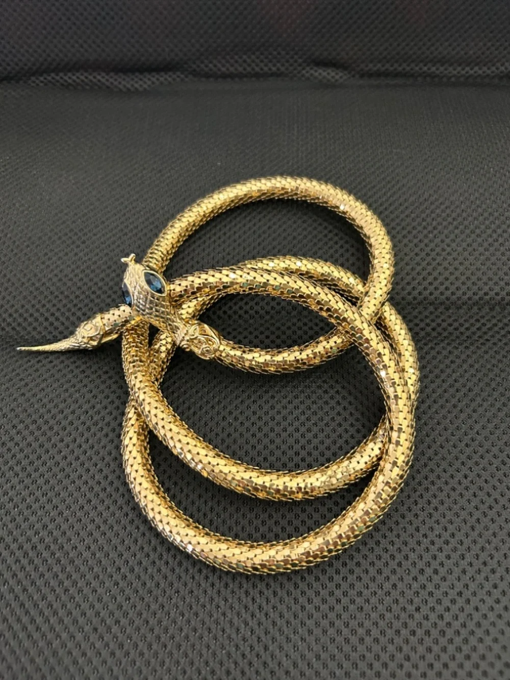 DL AULD Vintage Gold Mesh Snake Belt or Necklace - Blue Eyes c1970-80’s